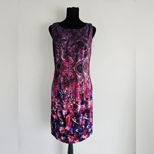 T Tahari Pink and Purple Printed Velvet Sheath Dress